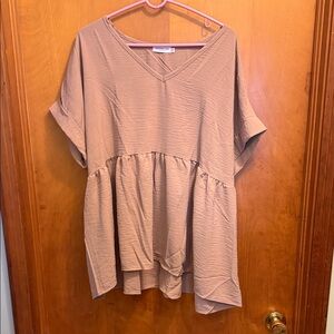 Women's Tan Peplum/babydoll Tunic